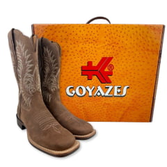 Bota Texana Feminina Goyazes Bico Quadrado Ranch Flare Couro Dakar Café Ref:266402-CF-03