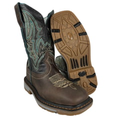 Bota Texana Masculina Marrom Durango Cano Preto Bordado Verde Solado Work