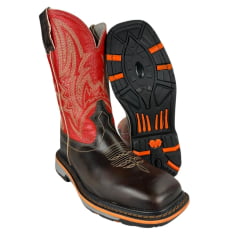 Bota Texana Masculina Marrom Durango Cano Vermelho Bordado Solado Work