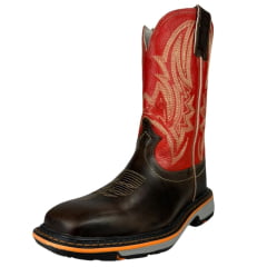 Bota Texana Masculina Marrom Durango Cano Vermelho Bordado Solado Work