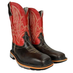 Bota Texana Masculina Marrom Durango Cano Vermelho Bordado Solado Work