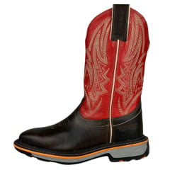 Bota Texana Masculina Marrom Durango Cano Vermelho Bordado Solado Work