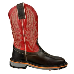 Bota Texana Masculina Marrom Durango Cano Vermelho Bordado Solado Work