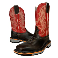 Bota Texana Masculina Marrom Durango Cano Vermelho Bordado Solado Work