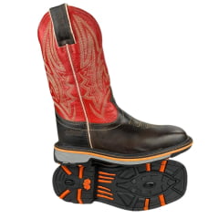 Bota Texana Masculina Marrom Durango Cano Vermelho Bordado Solado Work