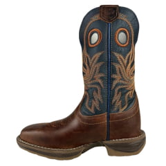 Bota Texana Marrom Masculina Durango Cano Azul Com Bordado Laranja Sola Jump