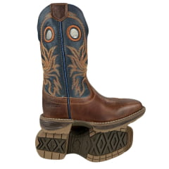 Bota Texana Marrom Masculina Durango Cano Azul Com Bordado Laranja Sola Jump