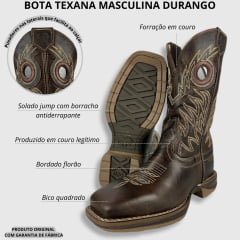 Bota Texana Marrom Masculina Durango Com Bordado no Cano Solado Jump