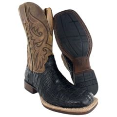 Bota Texana Masculina Goyazes Couro Rabo De Jacaré Preto Cano Dallas Marrom Ref:251503 JP08