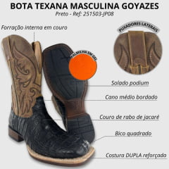 Bota Texana Masculina Goyazes Couro Rabo De Jacaré Preto Cano Dallas Marrom Ref:251503 JP08