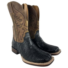 Bota Texana Masculina Goyazes Couro Rabo De Jacaré Preto Cano Dallas Marrom Ref:251503 JP08