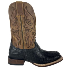 Bota Texana Masculina Goyazes Couro Rabo De Jacaré Preto Cano Dallas Marrom Ref:251503 JP08