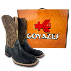 Bota Texana Masculina Goyazes Couro Rabo De Jacaré Preto Cano Dallas Marrom Ref:251503 JP08