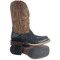 Bota Texana Masculina Goyazes Couro Rabo De Jacaré Preto Cano Dallas Marrom Ref:251503 JP08