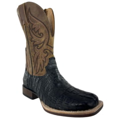 Bota Texana Masculina Goyazes Couro Rabo De Jacaré Preto Cano Dallas Marrom Ref:251503 JP08