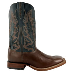 Bota Texana Masculina Goyazes Solado Injetado Couro Pull Up Tan/Dallas Marinho Cano Bordado REF: 253002-CC-01