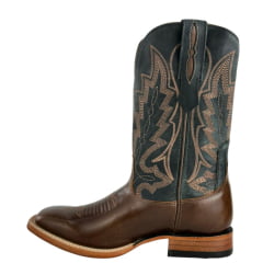 Bota Texana Masculina Goyazes Solado Injetado Couro Pull Up Tan/Dallas Marinho Cano Bordado REF: 253002-CC-01