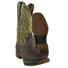 Bota Texana Masculina Goyazes Sprinter Café/Ambar Couro Dallas Café/Folha Cano Bordado REF: 254803-CS-03 Bota Texana Masculina Goyazes Sprinter Café/Ambar Couro Dallas Café/Folha Cano Bordado REF: 254803-CS-03