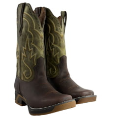 Bota Texana Masculina Goyazes Sprinter Café/Ambar Couro Dallas Café/Folha Cano Bordado REF: 254803-CS-03