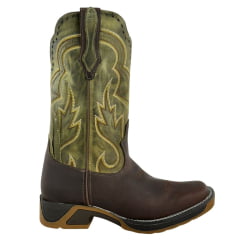 Bota Texana Masculina Goyazes Sprinter Café/Ambar Couro Dallas Café/Folha Cano Bordado REF: 254803-CS-03