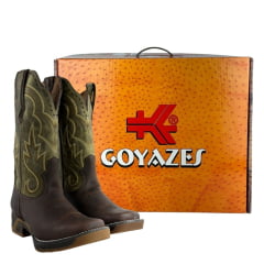 Bota Texana Masculina Goyazes Sprinter Café/Ambar Couro Dallas Café/Folha Cano Bordado REF: 254803-CS-03