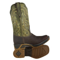 Bota Texana Masculina Goyazes Sprinter Café/Ambar Couro Dallas Café/Folha Cano Bordado REF: 254803-CS-03