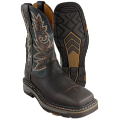 Bota Texana Masculina Goyazes Bico Quadrado Work Café Couro Bison Usa/Dallas Marinho Ref:257401-CK-03 Bota Texana Masculina Goyazes Bico Quadrado Work Café Couro Bison Usa/Dallas Marinho Ref:257401-CK-03