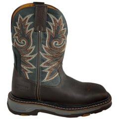 Bota Texana Masculina Goyazes Bico Quadrado Work Café Couro Bison Usa/Dallas Marinho Ref:257401-CK-03