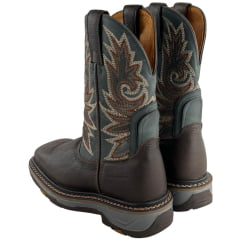Bota Texana Masculina Goyazes Bico Quadrado Work Café Couro Bison Usa/Dallas Marinho Ref:257401-CK-03