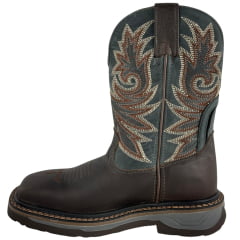 Bota Texana Masculina Goyazes Bico Quadrado Work Café Couro Bison Usa/Dallas Marinho Ref:257401-CK-03
