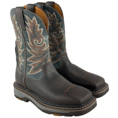 Bota Texana Masculina Goyazes Bico Quadrado Work Café Couro Bison Usa/Dallas Marinho Ref:257401-CK-03