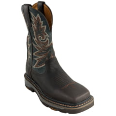 Bota Texana Masculina Goyazes Bico Quadrado Work Café Couro Bison Usa/Dallas Marinho Ref:257401-CK-03