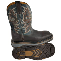 Bota Texana Masculina Goyazes Bico Quadrado Work Café Couro Bison Usa/Dallas Marinho Ref:257401-CK-03