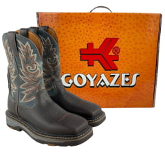 Bota Texana Masculina Goyazes Bico Quadrado Work Café Couro Bison Usa/Dallas Marinho Ref:257401-CK-03