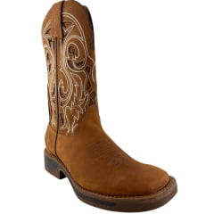 Bota Texana Masculina Goyazes Bico Quadrado Waterproof Caramelo Couro Nobuck Oil Terra Bordado - Ref:251505 -CHR- 07