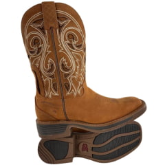 Bota Texana Masculina Goyazes Bico Quadrado Waterproof Caramelo Couro Nobuck Oil Terra Bordado - Ref:251505 -CHR- 07