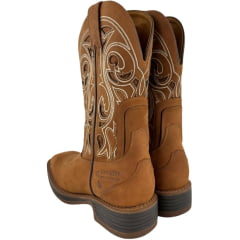 Bota Texana Masculina Goyazes Bico Quadrado Waterproof Caramelo Couro Nobuck Oil Terra Bordado - Ref:251505 -CHR- 07