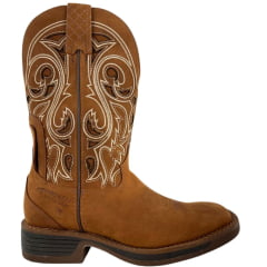 Bota Texana Masculina Goyazes Bico Quadrado Waterproof Caramelo Couro Nobuck Oil Terra Bordado - Ref:251505 -CHR- 07