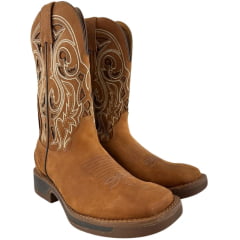 Bota Texana Masculina Goyazes Bico Quadrado Waterproof Caramelo Couro Nobuck Oil Terra Bordado - Ref:251505 -CHR- 07