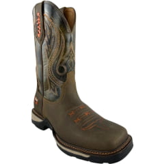 Bota Texana Masculina Vimar Bico Quadrado Crazy Horse Antigo Ocre Café Bordado Laranja Sola Tundra 002 Ref:81360