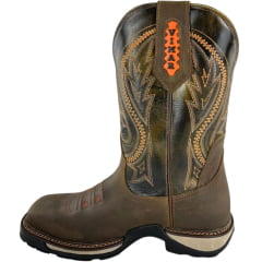 Bota Texana Masculina Vimar Bico Quadrado Crazy Horse Antigo Ocre Café Bordado Laranja Sola Tundra 002 Ref:81360