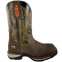 Bota Texana Masculina Vimar Bico Quadrado Crazy Horse Antigo Ocre Café Bordado Laranja Sola Tundra 002 Ref:81360
