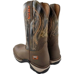 Bota Texana Masculina Vimar Bico Quadrado Crazy Horse Antigo Ocre Café Bordado Laranja Sola Tundra 002 Ref:81360