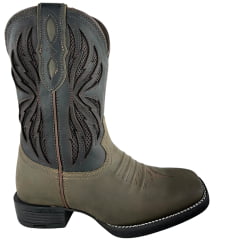 Bota Texana Masculina Vimar Bico Quadrado Couro Crazy Horse/Fossil Mustang Preto 002 F-Ref:S1410