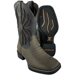 Bota Texana Masculina Vimar Bico Quadrado Couro Crazy Horse/Fossil Mustang Preto 002 F-Ref:S1410