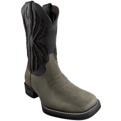 Bota Texana Masculina Vimar Bico Quadrado Couro Crazy Horse/Fossil Mustang Preto 002 F-Ref:S1410