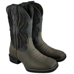 Bota Texana Masculina Vimar Bico Quadrado Couro Crazy Horse/Fossil Mustang Preto 002 F-Ref:S1410