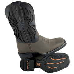 Bota Texana Masculina Vimar Bico Quadrado Couro Crazy Horse/Fossil Mustang Preto 002 F-Ref:S1410