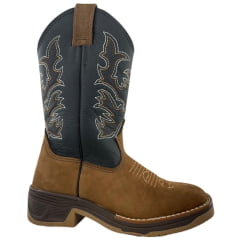 Bota Texana Masculina  Achete Caramelo Cano Preto Com Bordado Marrom