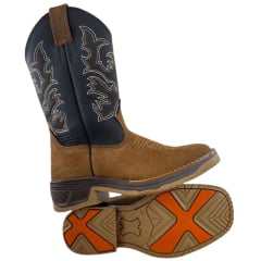 Bota Texana Masculina  Achete Caramelo Cano Preto Com Bordado Marrom
